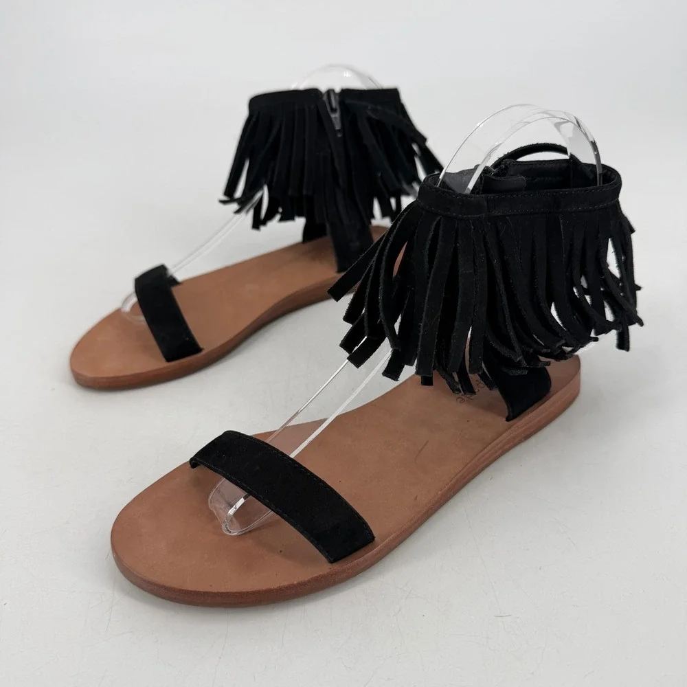 kate spade Black Fringe Ankle Strap Sandals